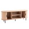 Burlywood Boho TV Stand for 58 in TVs with Rolling Door and Adjustable Shelves